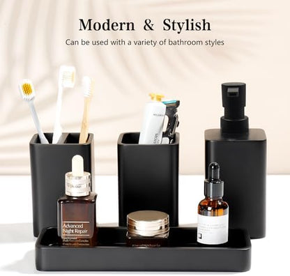 YMXYJM Bathroom Accessories Set, 4 Piece Toothbrush Holder Set, Matte Black