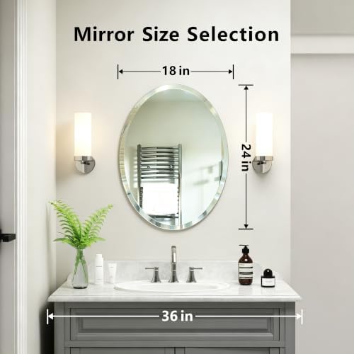 18 x 24 Inch Frameless Bathroom Mirror, Tempered Glass Wall Mirror with Polished Edge, Horizontal/Vertical Hanging for Vanity Bedroom Entryway