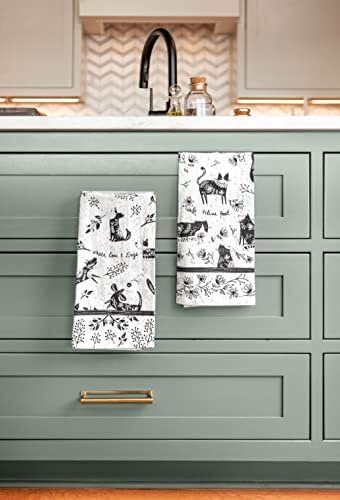 Karma Gifts Black And White Boho Tea Towel, Cotton, Elephant 18" x 22"