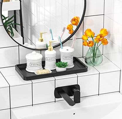 Bathroom Vanity Tray for Countertop - Bamboo Organizer Tray for Dresser Tops, Toilet, Perfume Small Decorative Tray Wood Tray for Home Decoration 11.81” L x 6.1” W x 0.79” H Black