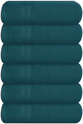 BOUTIQUO Ultra Soft 6-Piece Hand Towel Set 16x28-100% Ringspun Cotton - Durable & Highly Absorbent Hand Towels - Ideal for use in Bathroom, Kitchen, Gym, Spa & General Cleaning - Teal