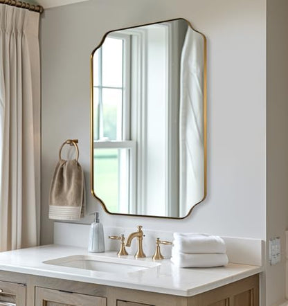 ANDY STAR 20"x30" Brushed Gold Scalloped Mirror, Bathroom Mirror for Over Sink, Antique Champagne Bronze Mirror in Rustproof Stainless Steel Thin Frame, Compact Size Ideal for Small Bathroom Remodel