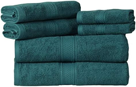 HILLFAIR Premium 600 GSM - 100% Cotton - 6 Piece Bath Towel Set - Teal