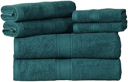 HILLFAIR Premium 600 GSM - 100% Cotton - 6 Piece Bath Towel Set - Teal