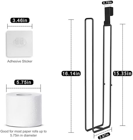 Black Toilet Paper Holder for 4 Rolls Tissue, Over The Tank Toilet Paper Holder, Stainless Steel Rustproof Toilet Paper Storage Wall Mount, for Rv, Bathroom Storage and Organization, 1 PC
