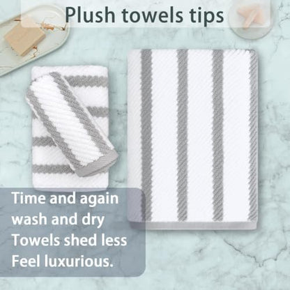 VOOVA & MOVAS 3PC Towel Set, 100% Cotton, Gray White Dark Tan