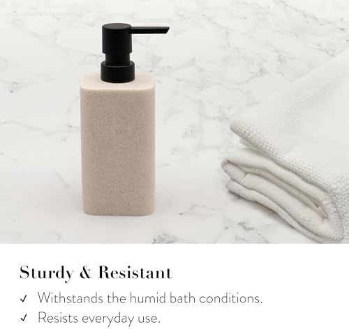 ZCCZ Bathroom Accessory Sets, 4 Pieces Bathroom Accessories Complete Set Vanity Countertop Accessory Set Marble Look, Includes Lotion Dispenser Soap Pump, Tumbler, Toothbrush Holder and Tray (Beige)