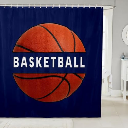 jejeloiu Basketball Shower Curtain 72"x78" Gaming Sports Bath Curtain for Boys Girls Teens Ball Games Bathroom Shower Curtain Set Women Men Gift for Basketball Lover Kids Bathroom Accessories