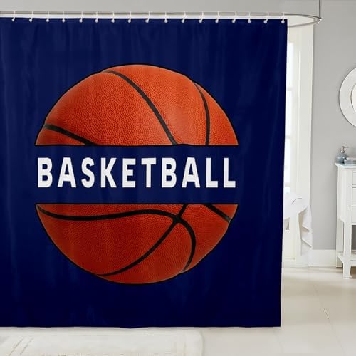 jejeloiu Basketball Shower Curtain 72"x84" Gaming Sports Bath Curtain for Boys Girls Teens Ball Games Bathroom Shower Curtain Set Women Men Gift for Basketball Lover Kids Bathroom Accessories
