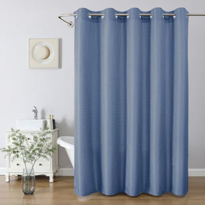 No Hook Waffle Shower Curtain, No Liner Needed, 71x74 Inch, Moonlight Blue