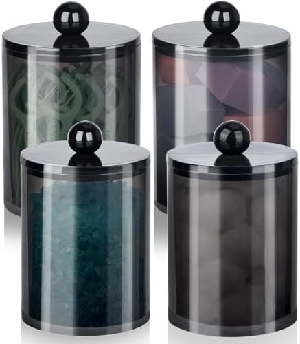 4 Pcs Acrylic Qtip Holder, Cotton Ball Holder Jars with Lids, Black