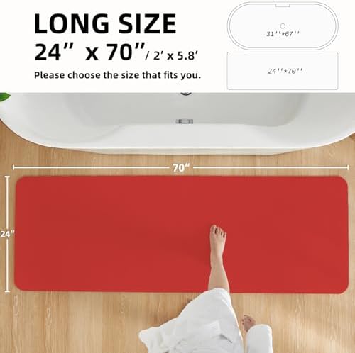 TYUU Thin Bath Mat Runner, Christmas Long Bathroom Rugs Non Slip, 24x70 Red