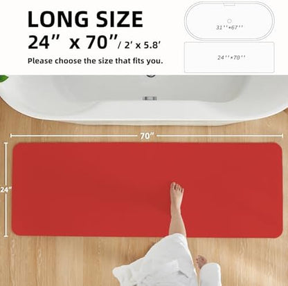 TYUU Thin Bath Mat Runner, Christmas Long Bathroom Rugs Non Slip, 24x70 Red
