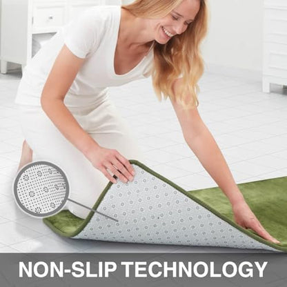 Memory Foam Bath Mat Non Slip Absorbent Super Cozy Velvet Bathroom Rug Carpet (22 inches X 36 inches, Green)
