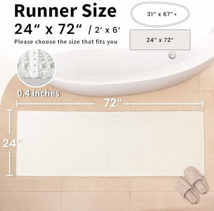 Long White Bathroom Rug, Waffle Bath Mat Runner Non Slip, 24 x 72