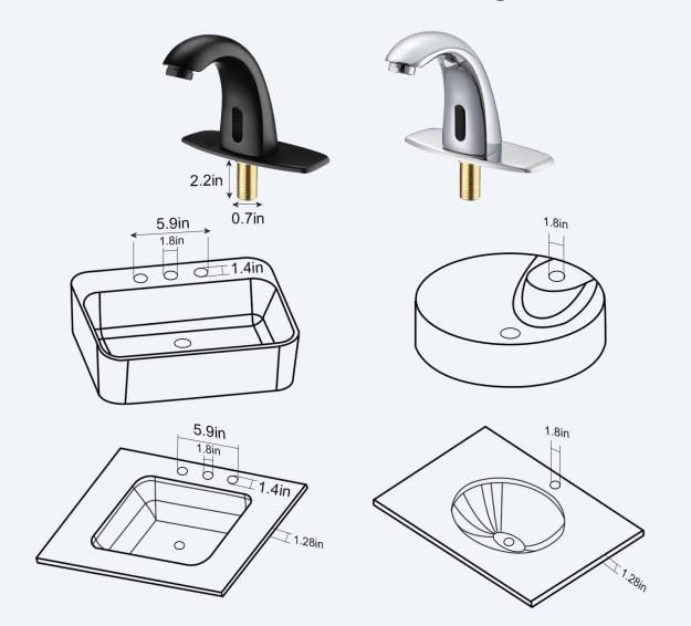 Touchless Bathroom Sink Faucets, Automatic Motion Sensor Sink Faucet with Hole Cover Deck Plate, Commercial Sink Faucet for Bathroom (Black)