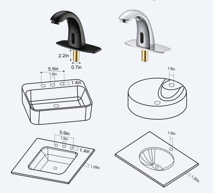 Touchless Bathroom Sink Faucets, Automatic Motion Sensor Sink Faucet with Hole Cover Deck Plate, Commercial Sink Faucet for Bathroom (Black)