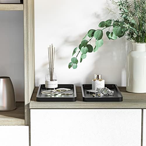 Weenson Bathroom Vanity Trays for Countertop Toiletries Decor Candle Perfume Makeup, Kitchen Tray for Soap Dispenser Spice Salt Oil, Black Tray for Toilet Tank Nightstand Coffee Set of 2