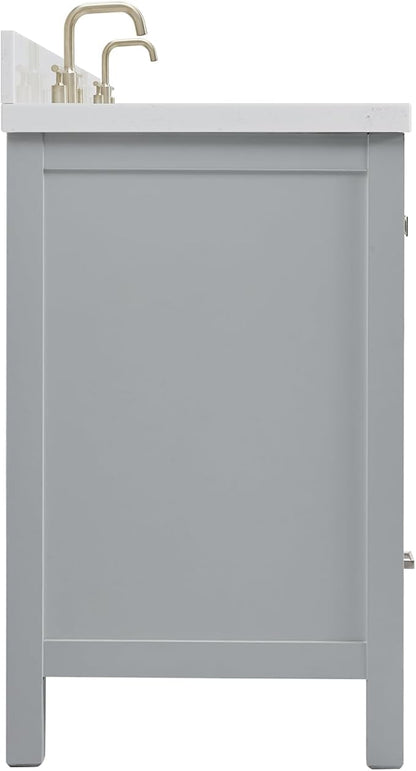 ARIEL Cambridge 72-inch Bathroom Vanity with Sink,Solid Wood, 1.5-inch Carrara White Quartz Countertop & Backsplash, Double Oval Porcelain Sink, 4 Soft Closing Doors, 6 Dovetail Drawers, Grey