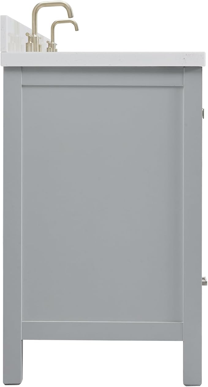 ARIEL Cambridge 72-inch Bathroom Vanity with Sink,Solid Wood, 1.5-inch Carrara White Quartz Countertop, Double Rectangular Porcelain Sink, 4 Soft Closing Doors, 6 Dovetail Drawers, Grey