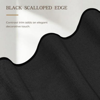 Furlinic No Hook Shower Curtain Black Scalloped Waterproof Neutral 48x75