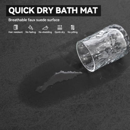 MontVoo -Bath Mat-Rubber Backing Non Slip Quick Dry Absorbent Thin Bathroom Rugs Fit Under Door-Faux Suede Surface Bathroom Floor Mats-Shower Rug for in Front of Bathtub Shower Dark Grey Rug Set