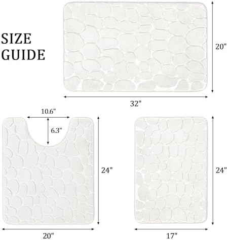 YIHOUSE Bathroom Rugs Mat Set, Memory Foam Bath Mat 3 Piece White
