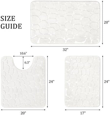 YIHOUSE Bathroom Rugs Mat Set, Memory Foam Bath Mat 3 Piece White