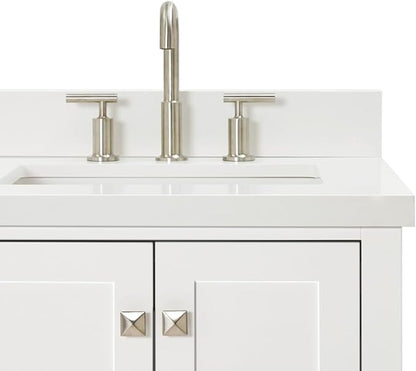 ARIEL Cambridge 66-inch Bathroom Vanity with Sink,Solid Wood, 1.5-inch Pure White Quartz Countertop & Backsplash, Double Rectangular Porcelain Sink, 4 Soft Closing Doors, 6 Dovetail Drawers, White