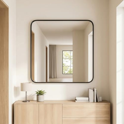BEAUTYPEAK 39" x 39" Rectangular Wall Mounted Bathroom Mirror, Black
