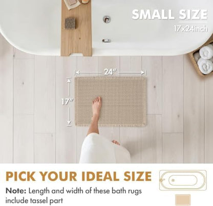 MIULEE Set of 2 Waffle Bathroom Rugs Pale Beige Bath Mat 17"x24"+18"x30"