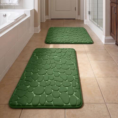 YIHOUSE Bathroom Rugs Mat Set, Memory Foam Bath Mat 2 Piece Green