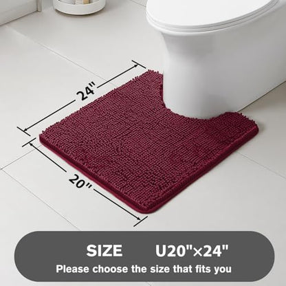 Burgundy Toilet Rug U Shaped – Absorbent and Washable Contour Bathroom Rugs for Toilet, Non-Slip, Thick Soft Chenille Contoured Bath Mat - 20" x 24"