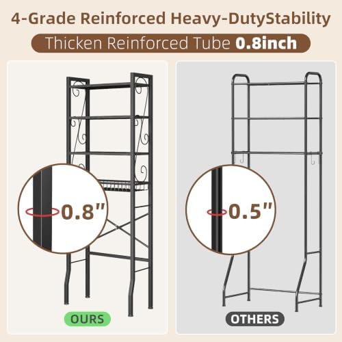 Over-The-Toilet Storage Rack 4-Tier,Bathroom Organizer Shelf Over Toilet,Adjustable Wooden Shelves and Basket,Freestanding Above Toilet Shelf,Space Saver for Rooms(Black Rack-Black Shelves)