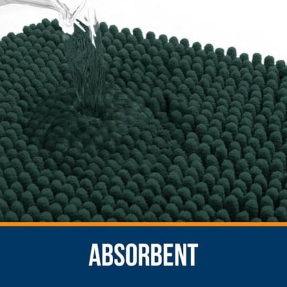 OLANLY Chenille Bathroom Rugs Sets 2 Piece, 30"x20"+24"x16", Blackish Green