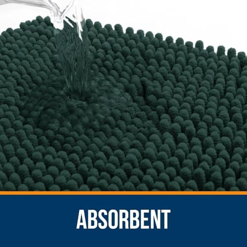 OLANLY Chenille Bathroom Rugs Sets 2 Piece, 36"x24"+30"x20", Blackish Green