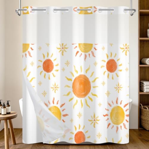 No Hook Shower Curtain for Kids with Snap-in Liner 71x74 Inch