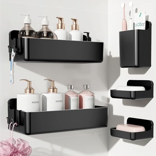 Nieifi Adhesive Shower Shelves, Black, 5 Pieces