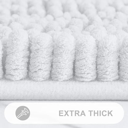 Grandaily Chenille Striped Bathroom Rugs 40x32, Extra Thick and Absorbent Bath Mats, Non-Slip Soft Plush Shaggy Shower Carpet, Machine Wash Dry, Bath Rug for Bathroom, White