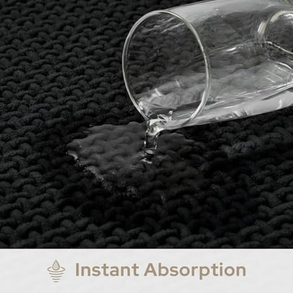 HOMEIDEAS Bathroom Rugs Set 2 Piece Thin Non Slip, Black 17"x24"+20"x32"