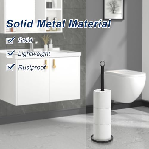 NearMoon Bath Toilet Paper Holder Stand, Freestanding Tissue Paper Storage with Reserve, Space Toilet 4 Rolls Holder for Bathroom/Kitchen Countertop-All Metal (3 Pack, Matte Black)