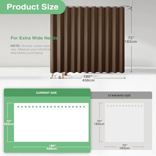 Dynamene Extra Wide Waffle Shower Curtain 256 GSM Fabric 180x72 Brown