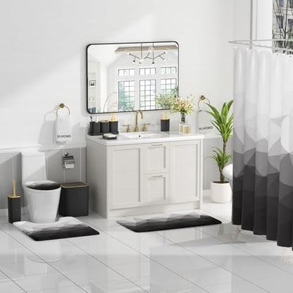 XLHOMO Bathroom Accessory Set - 26PC Bathroom Shower Curtain and Rug Set, Bathroom Accessories Set, Black Bathroom Set with Trash Can, Toilet Brush, Qtip Holder & Soap Dispenser