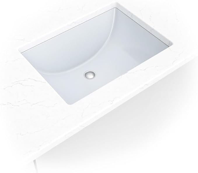 MSI 20.375” (L) x 15.125” (W) x 7.625” (H) Rectangle Porcelain Ceramic Undermount Bathroom Vanity Vessel Sink, White