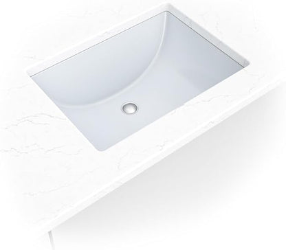 MSI 20.375” (L) x 15.125” (W) x 7.625” (H) Rectangle Porcelain Ceramic Undermount Bathroom Vanity Vessel Sink, White
