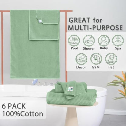 VOOVA & MOVAS 6PC Towel Set, 100% Cotton, Mint