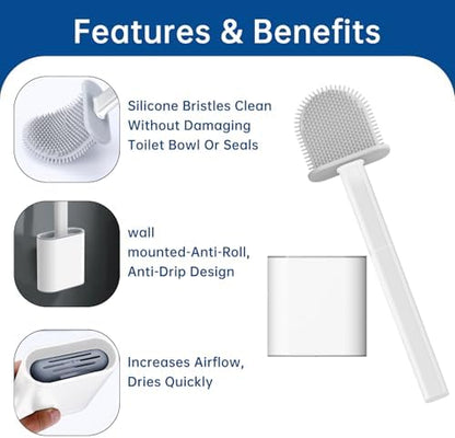 RV Toilet Bowl Brush by, Silicone Bristles, Wall-Mounted, Anti-Roll & Anti-Drip Design | Safe for RV Toilets, Travel Trailers, Campers | Durable & Easy to Clean | Made by RVers for RVers