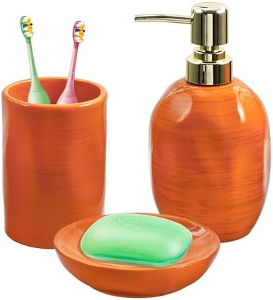 Burnt Orange Bathroom Accessories Set, 3PC Ceramic Bathroom Sets Complete, Toothbrush Holders, Soap Dispenser, Soap Dish, Vibrant Bathroom Decor, Bathroom Organizer for Countertop