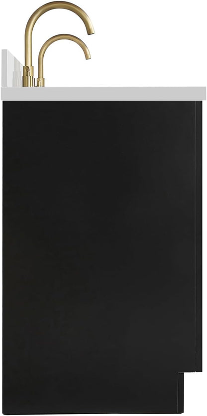 ARIEL Loren 72-inch Bathroom Vanity with Sink,Solid Wood, 1.5-inch Pure White Quartz Countertop, Double Rectangular Porcelain Sink, 4 Soft Closing Doors, 3 Dovetail Drawers, Black