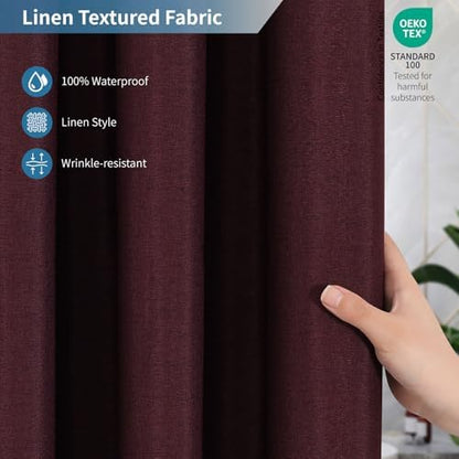 Waterproof Fabric Shower Curtain,No Liner Needed,72x72,Burgundy